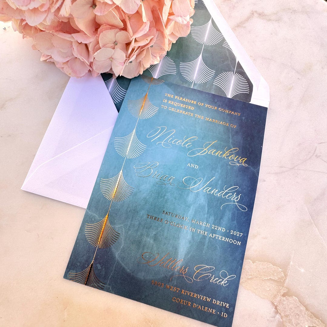 Rectangular Event Invite Enhanced Foil Stamped Rectangular Shape Wedding Invites, Gold Foil ...