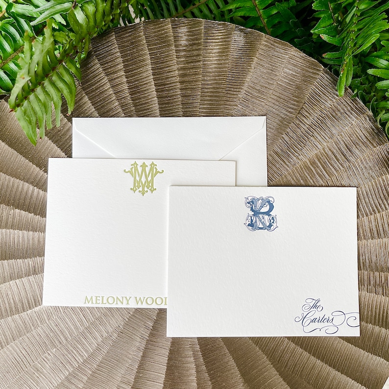 Custom Monogram Flat Stationery Cards, Personalized Letterpress A2 Note ...