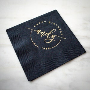 Personalized Birthday Napkins, Custom Cocktail Napkins, Printed 3 Ply Beverage Napkins, Gold Foil Napkins, Birthday Party Decorations