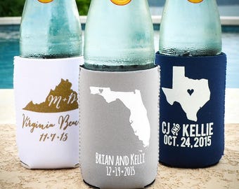 Personalized State Party Can Cooler, Custom Printed Can Huggers, Personalized Neoprene Can Coolers, Personalized Wedding Favors