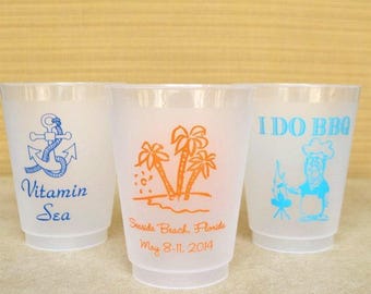 Personalized Summer Party Shatterproof Cups, Custom Printed Beach Cups, Beach Wedding, Destination Wedding Favors, Bachelorette Party Cups