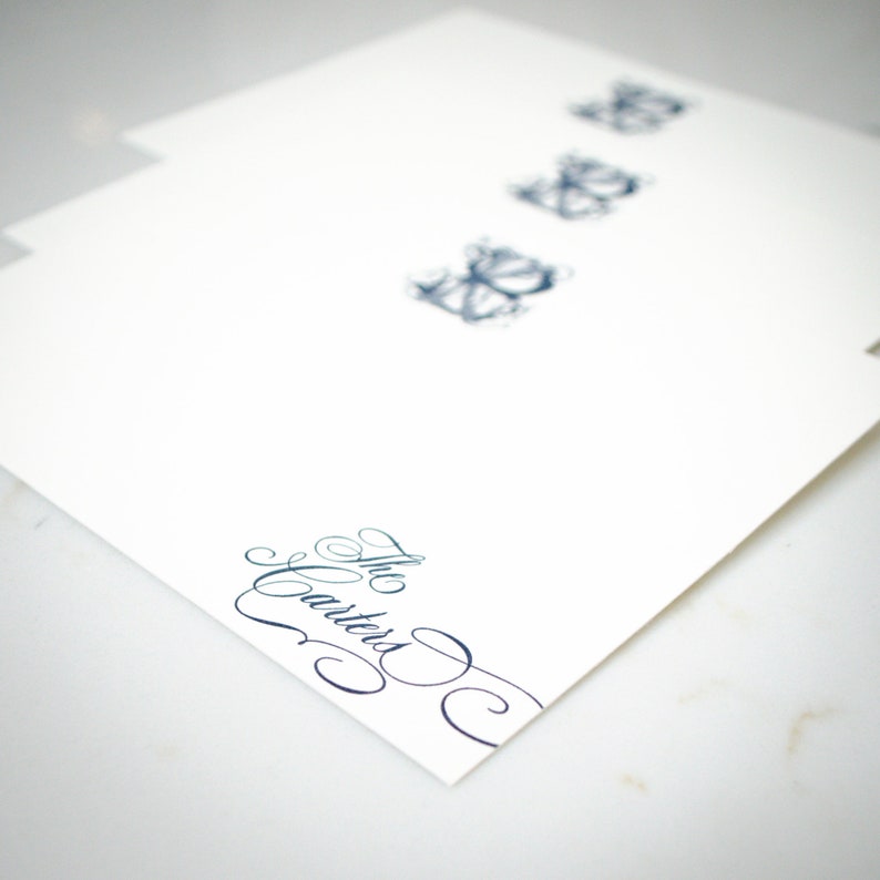 Custom Monogram Flat Stationery Cards Personalized Etsy