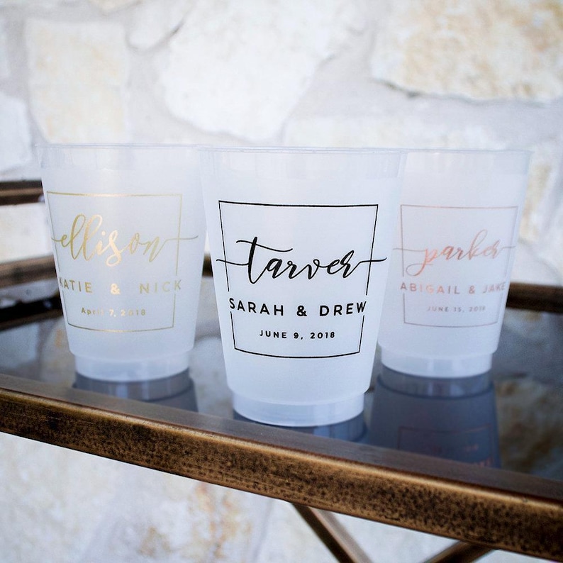 Custom Wedding Reception Bar Frosted Cups, Personalized Shatterproof Cups, Modern Wedding Decor, Signature Cocktails, Engagement Party image 6