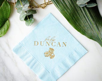 Baby Name Shower Napkins, Custom 3 Ply Napkins, Baby Shower Napkin, Boy Baby Shower, Girl Baby Shower, Gender Reveal, Sip and See, Gold Foil