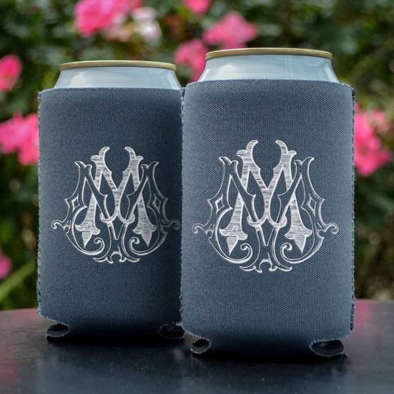 Personalized Can Coolers, Custom Bottle Coolers, Printed Bottle Huggers, Monogrammed Can Coolers, Engagement Party Decor, Rehearsal Dinner