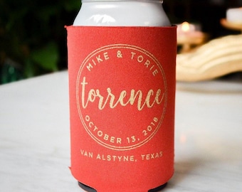 Modern Wedding Can Coolers, Monogram Wedding Favors, Personalized Wedding Favors, Custom Bridal Shower Favor, Collapsible Beverage Insulator