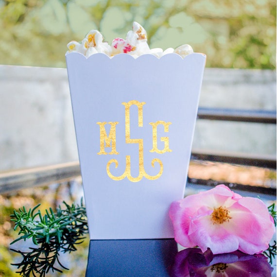 Gold Monogram Favor Boxes, Scalloped Favor Boxes, Popcorn Boxes, Wedding Popcorn Bar, Art Deco, Custom Snack Boxes, Personalized Gift Boxes