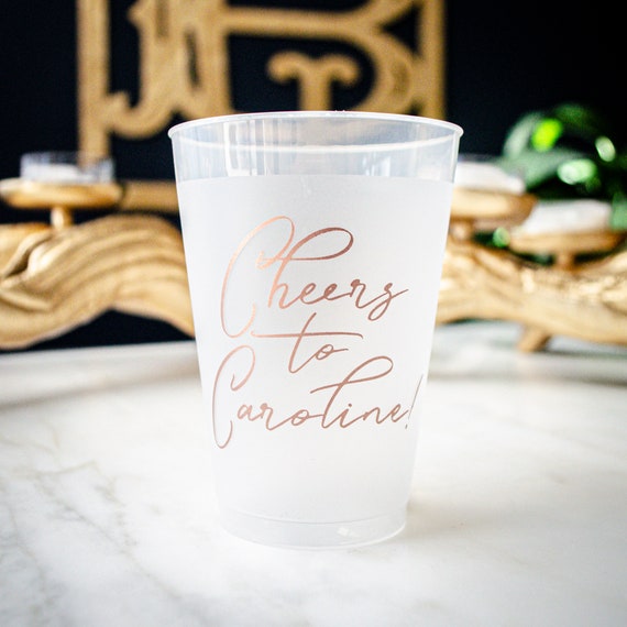 Custom Rose Gold Bachelorette Party Cups, Printed Bridal Shower