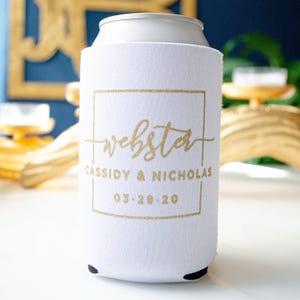 Contemporary Wedding Beer Coolies, Personalized Can Coolers, Custom Printed Can Coolies, Wedding Favors, Collapsible Neoprene Bottle Huggers image 1
