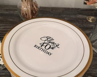 White and Metallic Trim Plates, Reusable Monogram Premium Plastic Plates with Metallic Gold Trim, Custom Plates, Monogrammed Plates