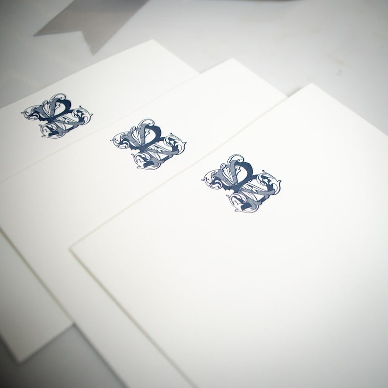 Custom Monogram Flat Stationery Cards Personalized Etsy