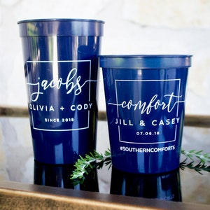 Engagement Party Cups, Custom Plastic Stadium Cups, Personalized Party Cups, Couple's Shower Cups, Wedding Shower Party Favors, Wedding Cups image 5