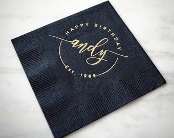 Personalized Birthday Napkins, Custom Cocktail Napkins, Printed 3 Ply Beverage Napkins, Gold Foil Napkins, Birthday Party Decorations