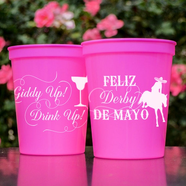 Feliz Derby de Mayo Cup, Cinco de Mayo, Kentucky Derby, Giddy Up Drink Up, Plastic Stadium Cups, Custom Derby Party Favors, Mint Julep Cups