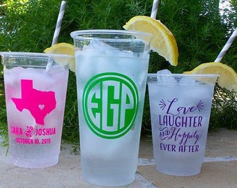 Custom Soft Plastic Cups, Personalized Cups, Custom Printed Cups, Printed Party Cups, Personalized Wedding Favors, Monogrammed Party Cups