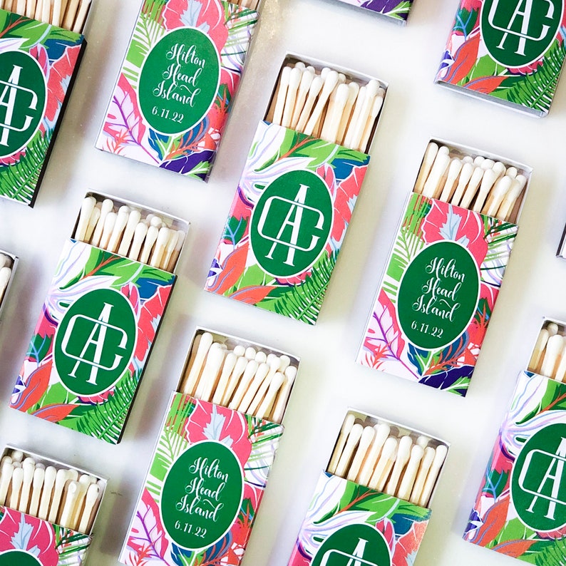 Full Color Wedding Matches Monogrammed Matchboxes Tropical Etsy