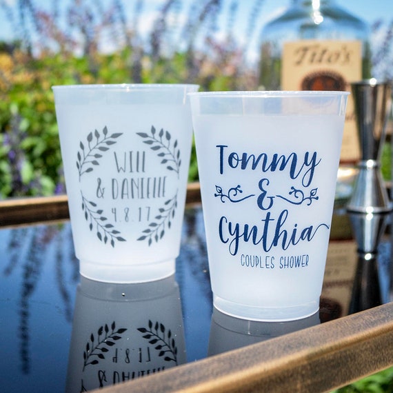 Couple's Shower Cups, Custom Frosted Plastic Cups, Engagement Party Cups,  Wedding Shower Cups, Personalized Shatterproof Cups, Wedding Cups 