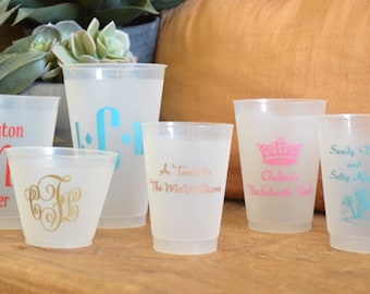 Personalized Custom Cocktail Shatterproof Party Cups, Signature Drink Frosted Plastic Event Cups, Frost Flex Wedding Cups, Logo Cups