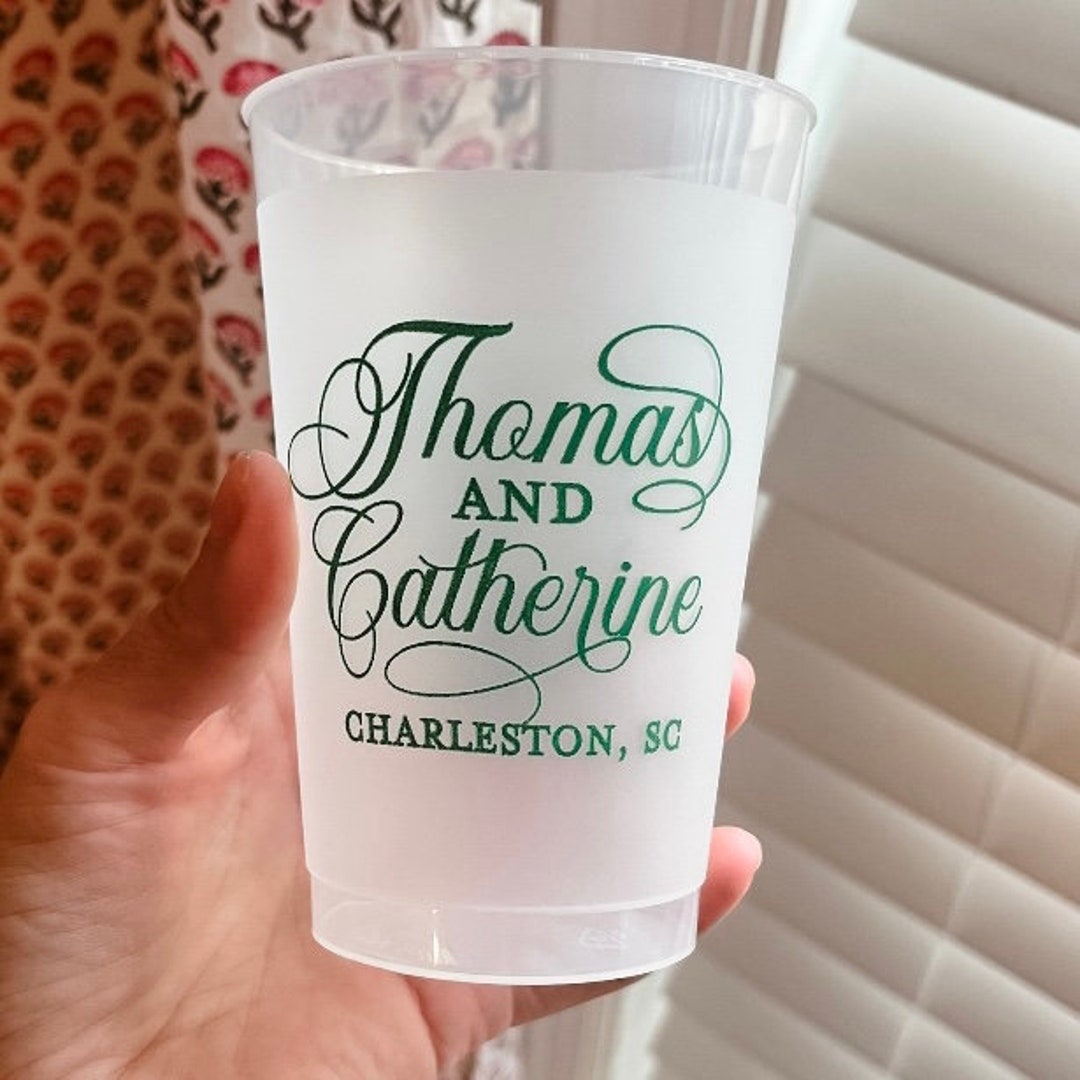 Scripted Cups Colored Ink Script Names Shatterproof Wedding Cups, Bride Groom Name ...