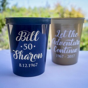 Custom Anniversary Stadium Cups, Let the Adventure Continue, Personalized Wedding Anniversary Plastic Cups, Anniversary Party, Custom Favors