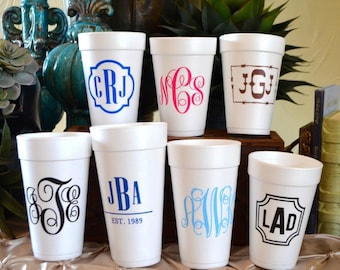 Personalized Monogrammed Styrofoam Cups, Customizable Wedding Cups, Foam Party Cups, Monogrammed Cups, Baby Shower, Birthday Party Cups