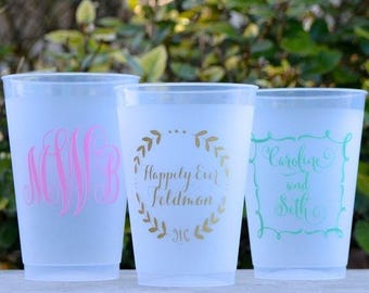 Personalized Reception Frosted Party Cups, Custom Wedding Shatterproof Cup, Rehearsal Dinner, Engagement Party, Party Favor, Monogram, Names