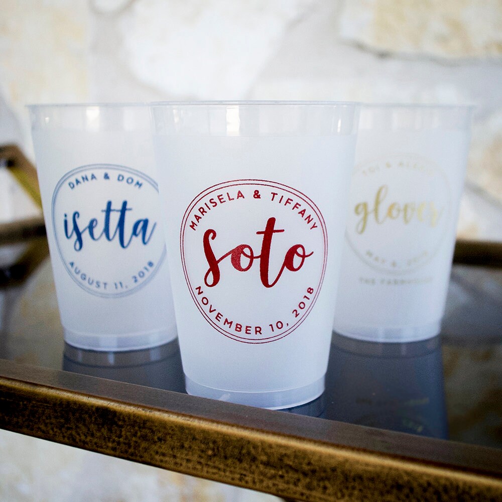 Rehearsal Dinner Frosted Plastic Cups Custom Printed Shatterproof Cups Engagement Party Decor Couples Shower Favors Stock The