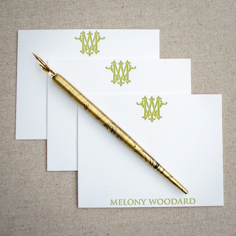 Custom Monogram Flat Stationery Cards Personalized Etsy