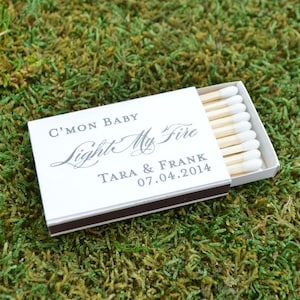 C&#39;mon Baby Light My Fire - Custom Matches, Personalized Wedding Reception Bar Matches, Custom Printed Wedding Favors