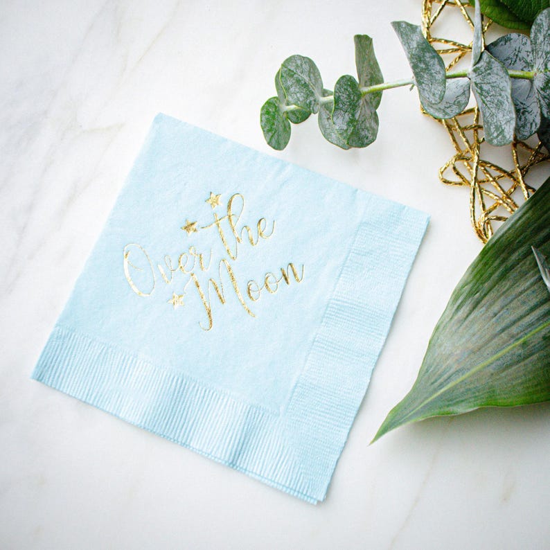 Over The Moon Napkins, Blue Baby Shower Napkins, Custom 3 Ply Party Napkins, Baby's 1st Birthday Napkins, Gender Reveal, Sip and See Decor image 5