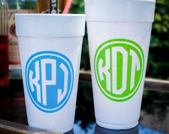 Circle Monogram Styrofoam Cups, Monogrammed Foam Cups, Customizable Styrofoam Cups, Monogram Party Cups,  Printed Party Cups