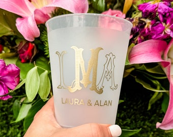 Personalized Gold Ink Frost Flex Cups, Personalized Event Frost Flex Cup, Signature Favor Cup, Custom Frost Flex Cups, Gold Shatterproof Cup