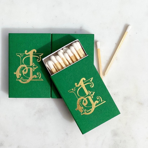 Gold Foil Wedding Matches, Custom Monogrammed Matchbox, Personalized Wedding Matchbox, Sparkler Send Off Matches, Wedding Day Matchbox Favor