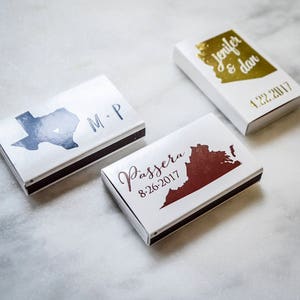 Custom Personalized State & Name Matchboxes, Last Name Monogram Party Matches, Wedding Matches, Sparkler Send-Off Matches, Cigar Bar Matches