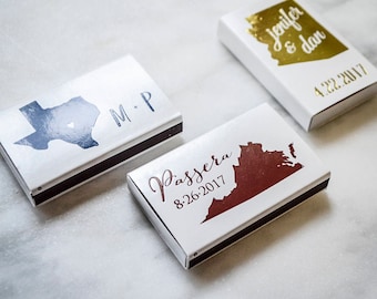 Custom Personalized State & Name Matchboxes, Last Name Monogram Party Matches, Wedding Matches, Sparkler Send-Off Matches, Cigar Bar Matches