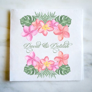 Full Color Tropical Flowers Party Napkins, 3ply Full Color Cocktail Napkins, Floral Crest Wedding Napkins, Wedding Full Color 3ply Napkin