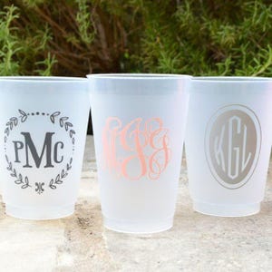 Monogram Frost-Flex Shatterproof Cups, Personalized Shatterproof Wedding Cups, Custom Printed Clear Frost-Flex Cups