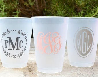 Monogram Frost-Flex Shatterproof Cups, Personalized Shatterproof Wedding Cups, Custom Printed Clear Frost-Flex Cups