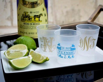 Monogrammed Wedding Cups, Shatterproof Cups, Personalized Cups, Plastic Party Cups, Reusable Cups, Custom Party Favors, Engagement Party