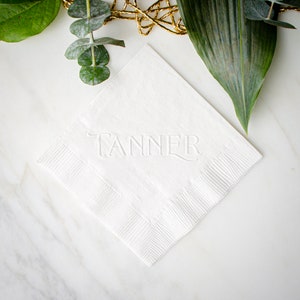Embossed Last Name Wedding Napkins, Custom 3 Ply Cocktail Napkins, Engagement Party, Rehearsal Dinner, Housewarming Party, Hostess Gifts
