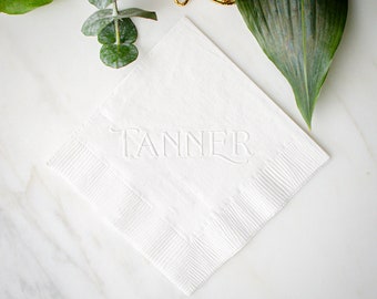 Embossed Last Name Wedding Napkins, Custom 3 Ply Cocktail Napkins, Engagement Party, Rehearsal Dinner, Housewarming Party, Hostess Gifts