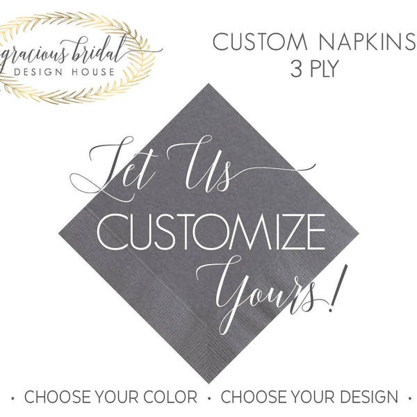 Custom 3 Ply Napkins, Personalized Wedding Napkins, Cocktail Napkins, Monogrammed Gift, Birthday Party, Foil Printed Napkins, Party Napkins