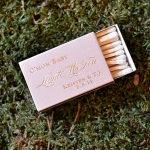 C&#39;mon Baby Light My Fire Matchboxes, Custom Wedding Matches, Personalized Wedding Favors, Foil Printed Matchboxes, Sparkler Matches