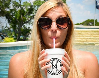 Custom Medallion Initial Styrofoam Cups, Bachelorette Party Cups, Personalized Party Favors, Custom Monogrammed Foam Cup, Custom Party Favor
