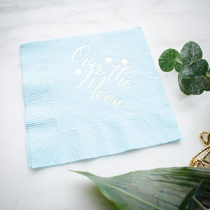 Over The Moon Napkins, Blue Baby Shower Napkins, Custom 3 Ply Party Napkins, Baby's 1st Birthday Napkins, Gender Reveal, Sip and See Decor image 6