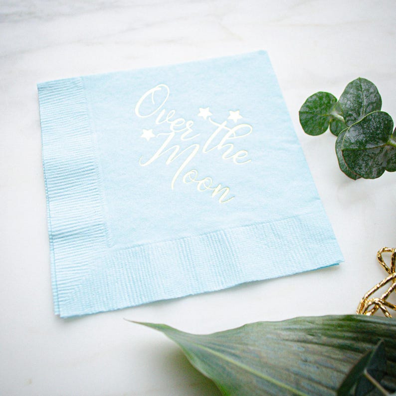 Over The Moon Napkins, Blue Baby Shower Napkins, Custom 3 Ply Party Napkins, Baby's 1st Birthday Napkins, Gender Reveal, Sip and See Decor image 6