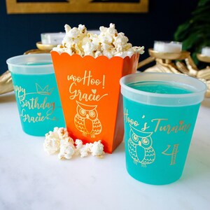 Birthday Party Color Changing Cups, Fourth Birthday, Owl Party Decor, 4th Birthday Cups, Custom Mood Cups, Party Favors, Kids Birthday Decor image 6