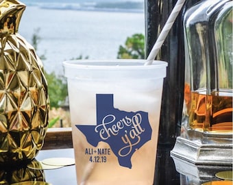 Cheers Y'all Wedding Cups, Personalized Stadium Cups, Cheers Party Cups, State Wedding Favors, Texas Party Cups, Any State, Party Favors