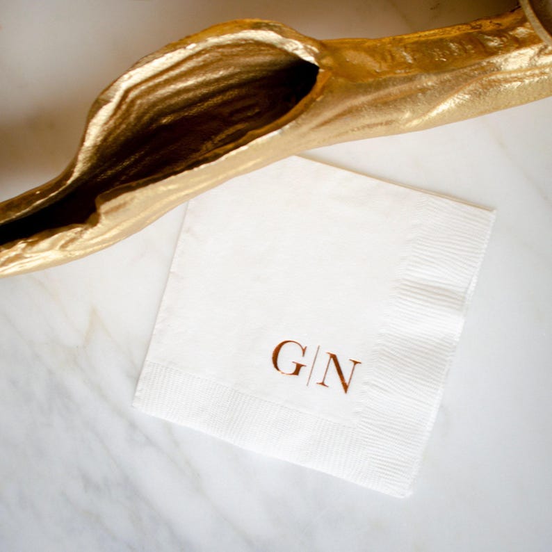 Simple Wedding Cocktail Napkins, Monogrammed Napkins, Personalized Napkins, 3 Ply Appetizer Napkins, Cocktail Hour, Engagement Party Decor image 1