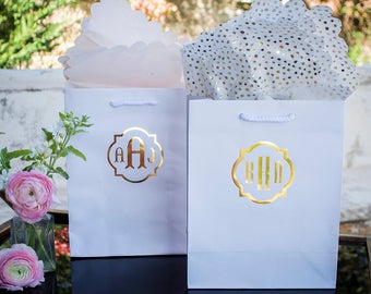 Foil Printed Gift Bags, Hotel Welcome Bags, Custom Wedding Favor Bags, Personalized Gift Bags, Out of Town Guests, Favor Bags